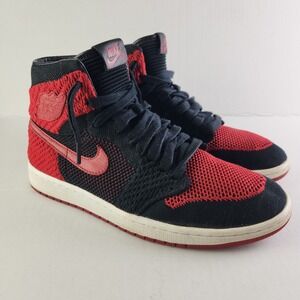 Nike Jordan Sneakers Men's Size 9.5 Black Bred Air Jordan 1 Retro High Flyknit